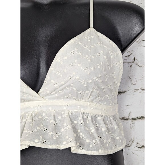 F21 Boho Babydoll Festival Cottage Summer Eyelet Flouncy Crop Top Jr. Large NWT - Picture 2 of 5